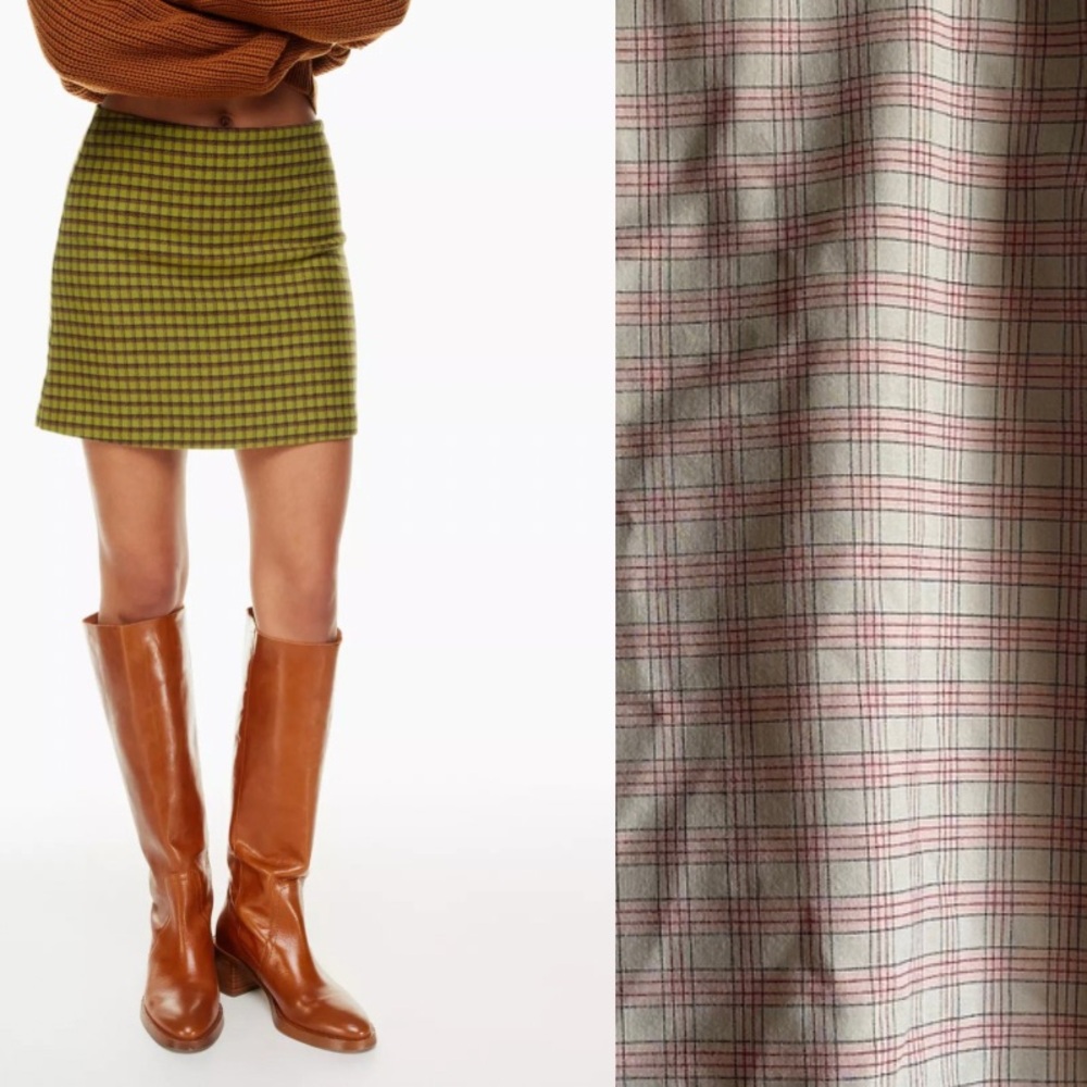 Aritzia Wilfred Classic Blush Pink Plaid Mini Skirt